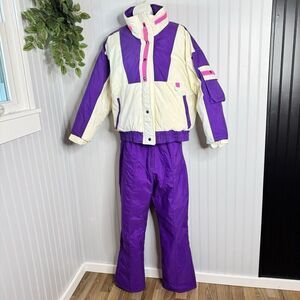 Vintage Sz M 10/12 Purple White Ski Suit Jacket Overall Pants 80s St John’s Bay